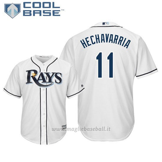 Maglia Baseball Uomo Tampa Bay Rays Adeiny Hechavarria Cool Base Majestic 1ªBianco